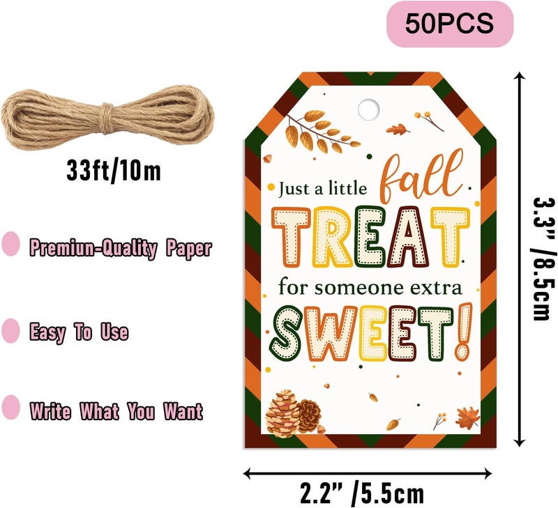 llyinglpdec 50PCS Fall Paper Tags with String, 2.2"x3.3" Autumn Treat Tags for Candy Bags, Thanksgiving Gift Wrapping, Pinecone Leaf Design, Party Favor for Fall Decorations - Image 2